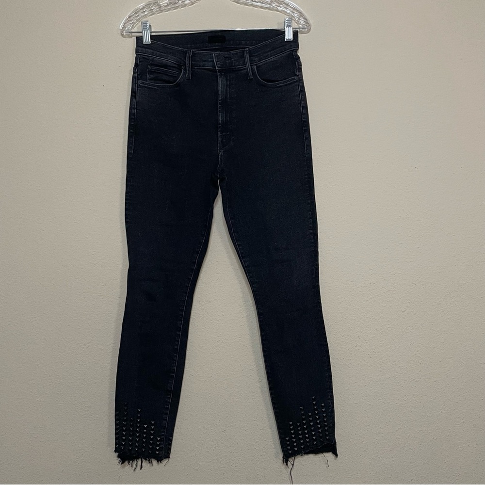 MOTHER The Stunner Zip Ankle Step Fray Jeans Studded Wrong Side Of‎ The Track 28